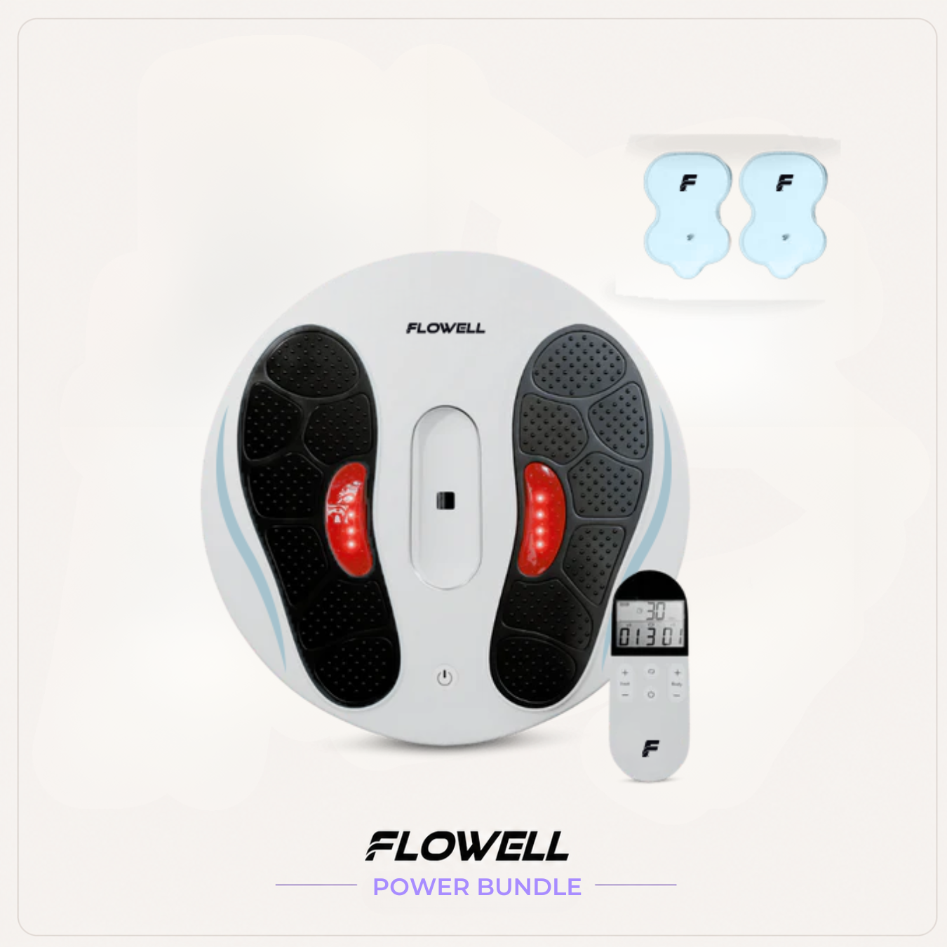 Flowell: Flowell power bundle with massage device and remote control on a white background