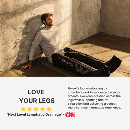 Man lying on a mat with a compression garment, leaning against a wall.