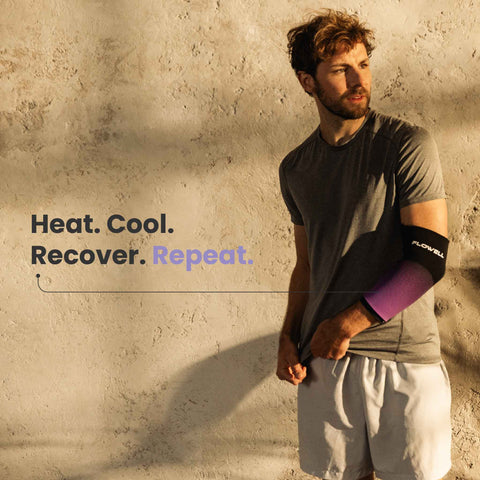 Flowell Limitless Bundle - Man wearing Flowell thermosleeve on his arm. Heat. Cool. Recover. Repeat