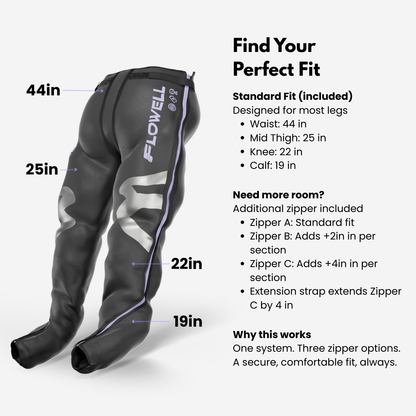 Black compression pants with measurement details on a white background