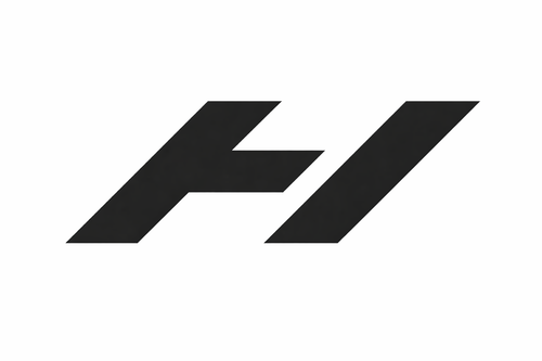 Flowell: Black and white logo of a stylized letter 'H' on a white background