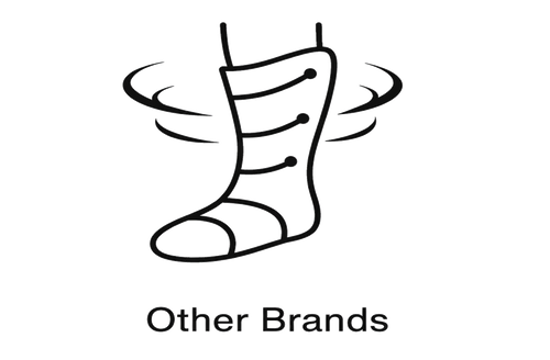 Flowell: Black and white illustration of a sock with 'Other Brands' text below it on a white background