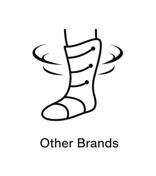 Flowell: Black and white illustration of a sock with 'Other Brands' text below it on a white background